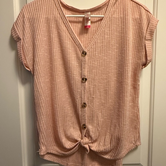 No Boundaries Pink Ribbed Button Down Shirt - Picture 1 of 3